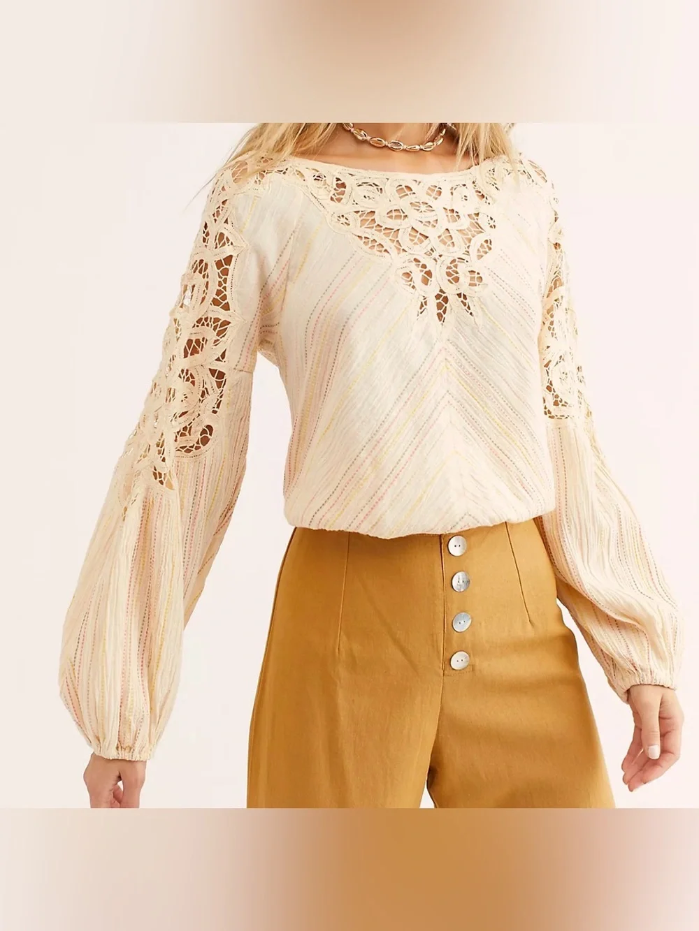Free People Floating Memories Blouse Women’s Size Medium Retro Stripe W035